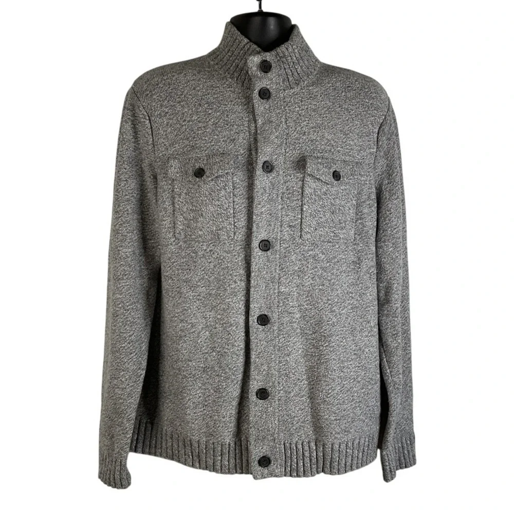 Banana Republic Men's XL Gray Knit‎ Button Front Mock Neck Cardigan Sweater Wool